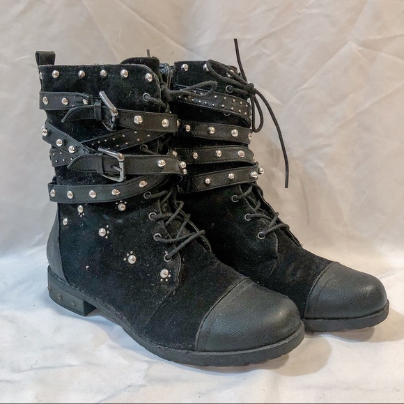 Black Studded Combat Boots - Picture 4 of 9